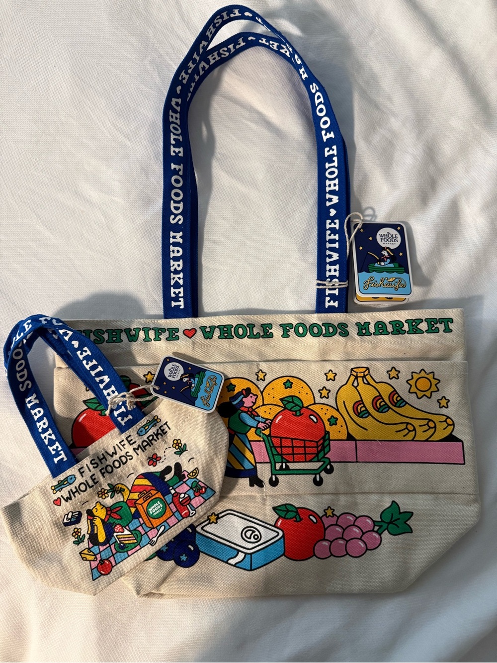 Whole Foods x Fishwife Canvas Tote Bags (medium and small) NWT